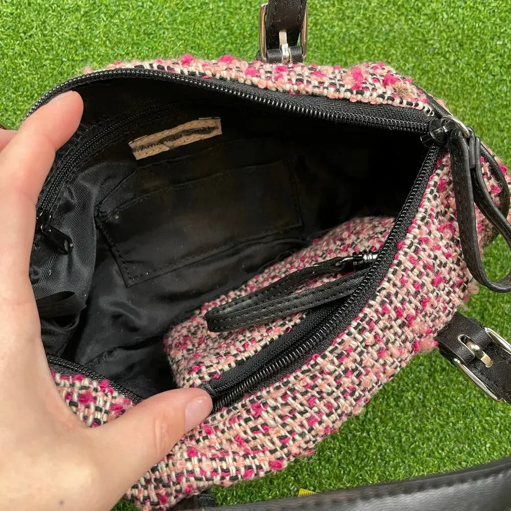 Vintage Amanda Smith Pink Tweed Barrel Bag with Coin Purse